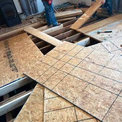 New subfloor down, glued and screwed